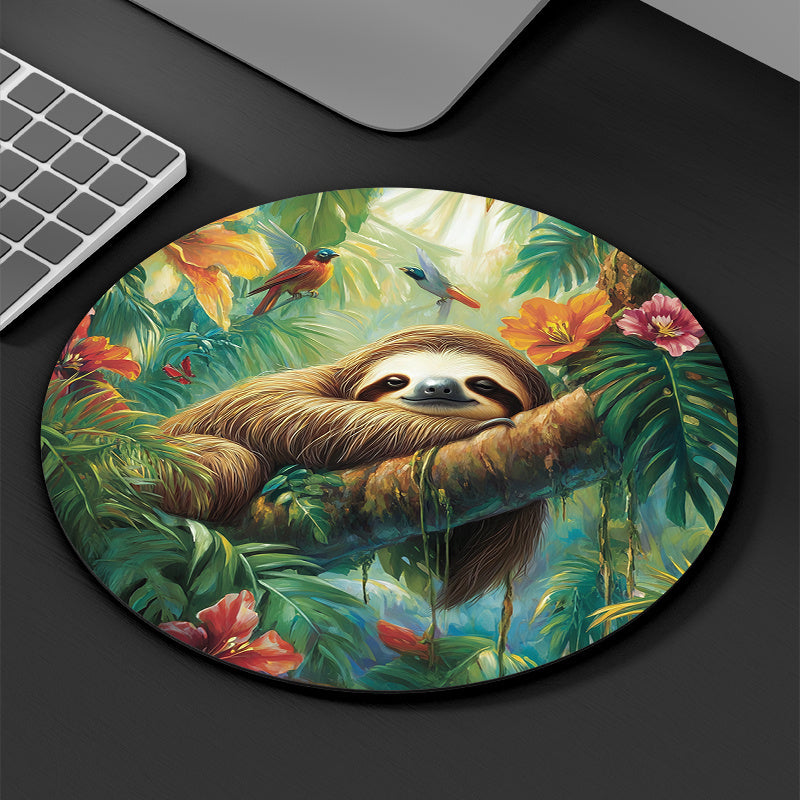 Tropical Sloth Round Mouse Pad