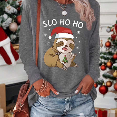 Image of Slo Ho Ho Women's Christmas Sloth Long Sleeve T-Shirt