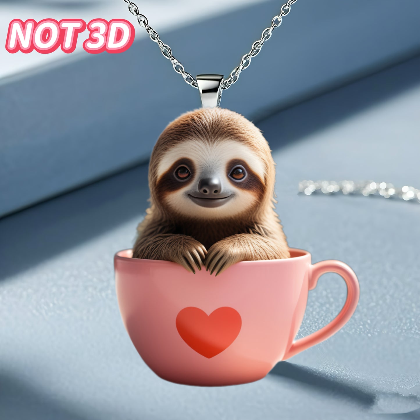 Cute Sloth Pink Tea Cup Necklace