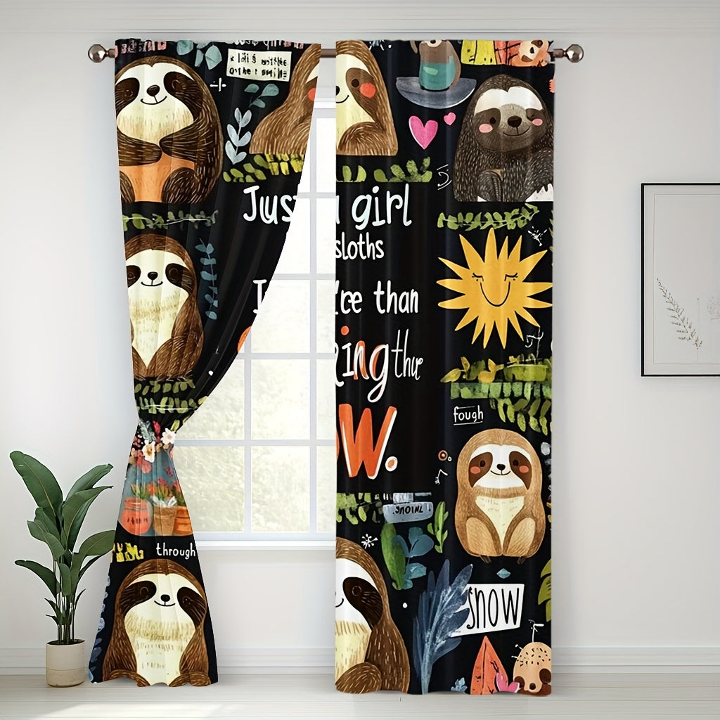 Whimsical Sloth Print Curtains