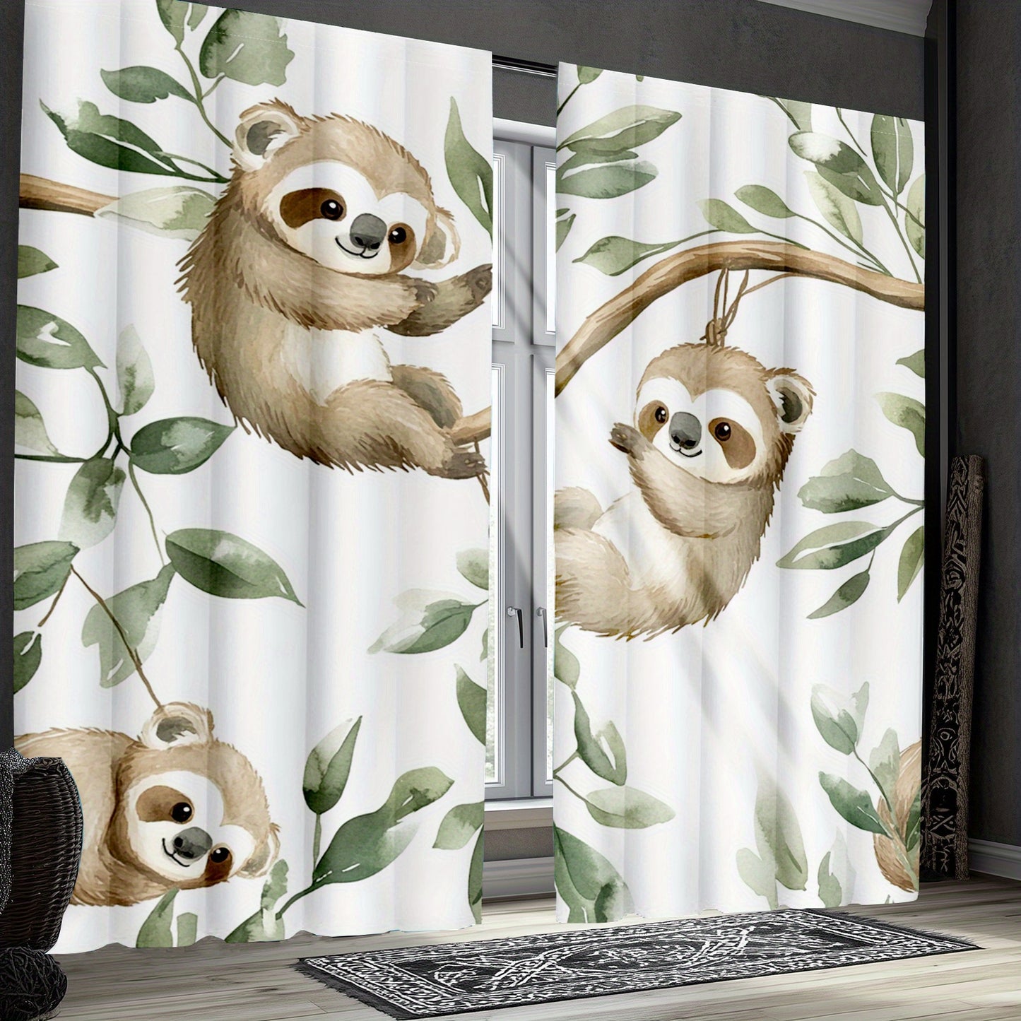 Sloth & Koala Tropical Jungle Print Curtains