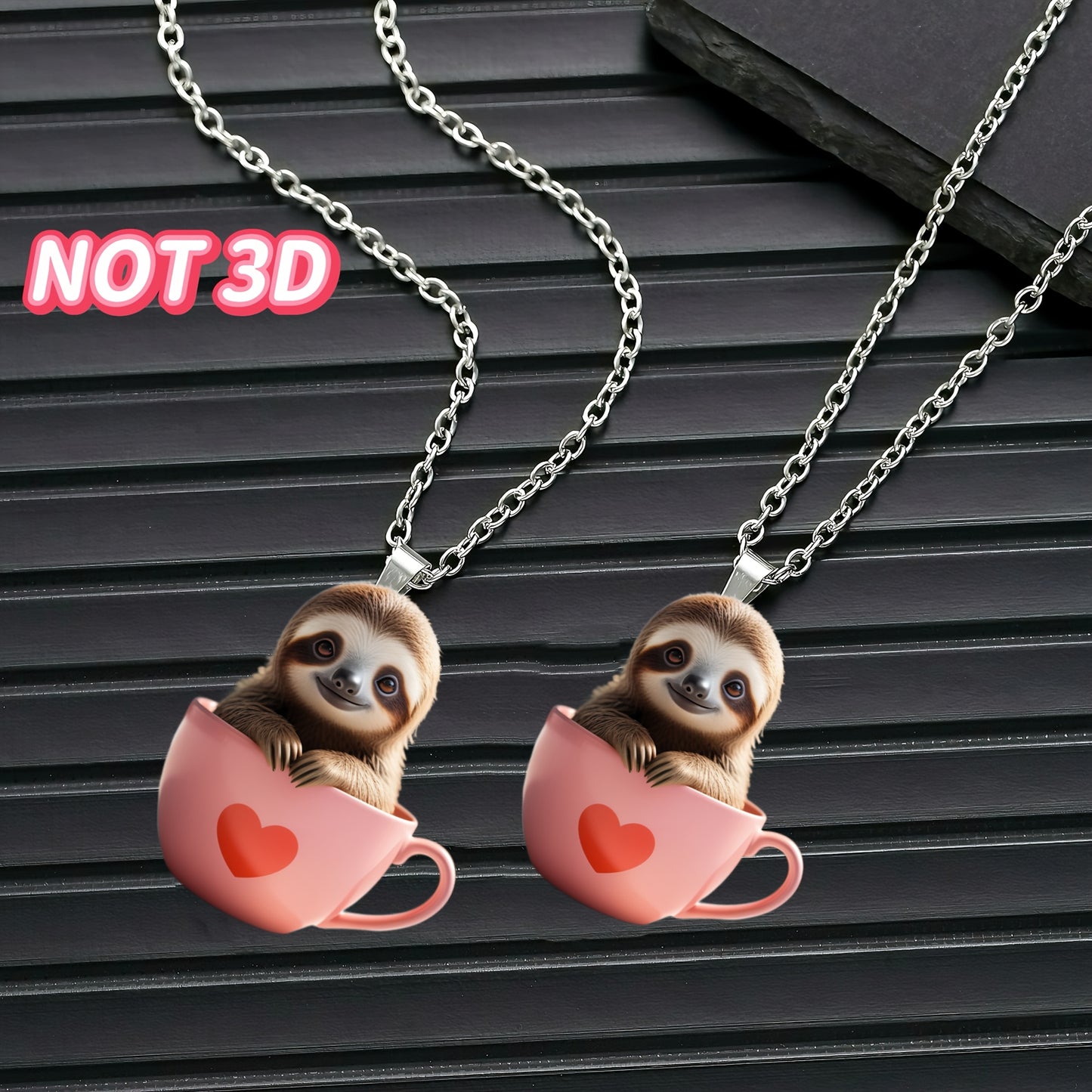 Cute Sloth Pink Tea Cup Necklace