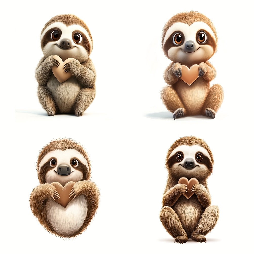 4 Love Heart Sloth Stickers