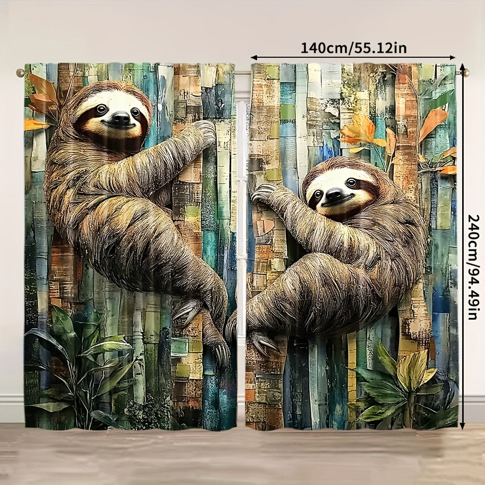 Sloth Oil Painting Curtains