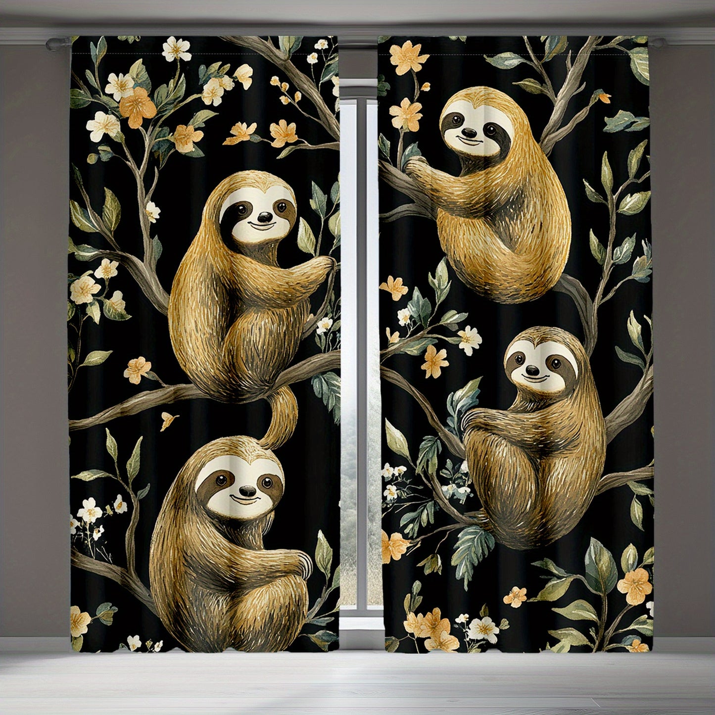 Cozy Sloth Themed Blackout Curtains