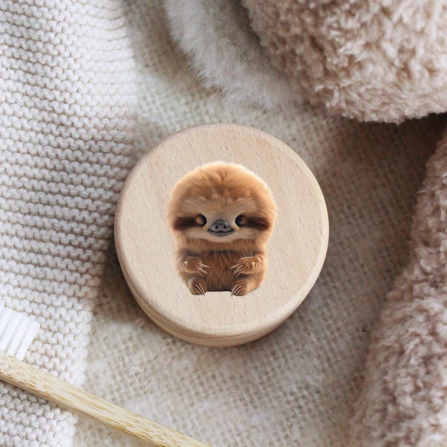 Sloth Wooden Round Storage Box