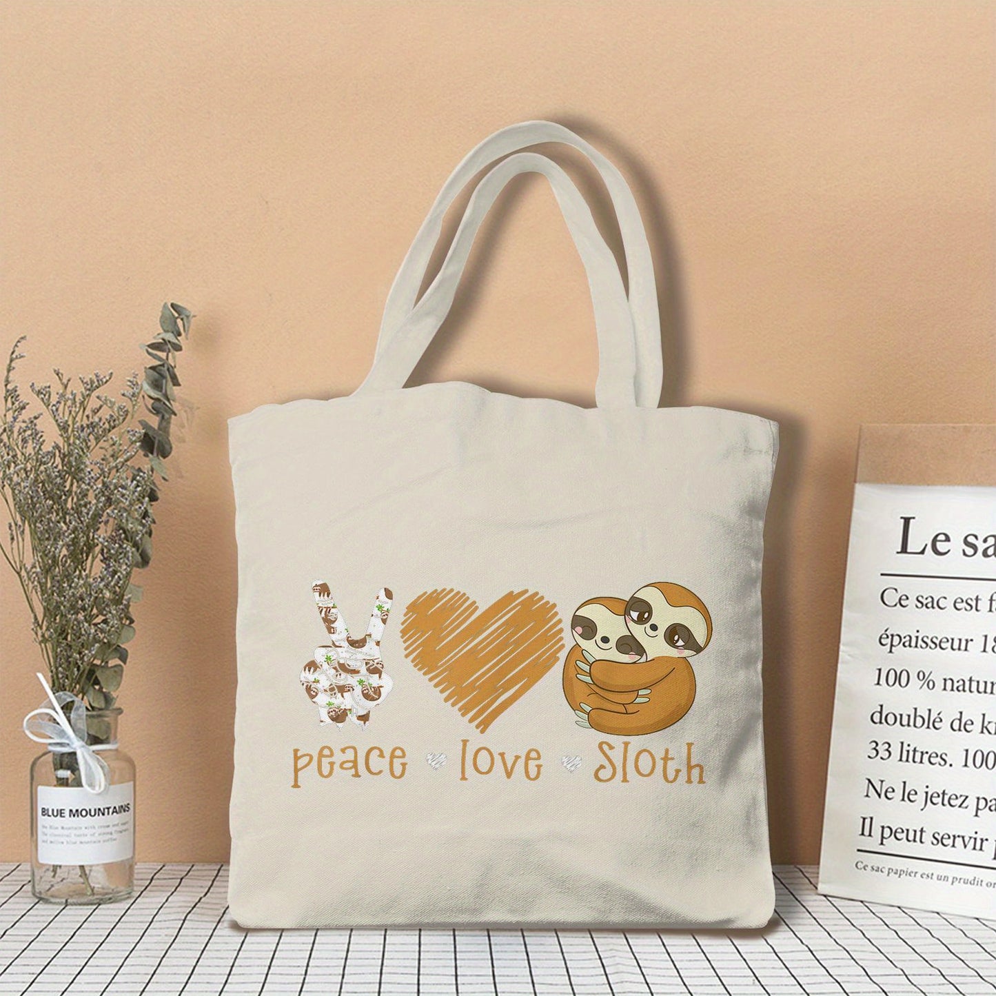 Peace Love Sloth Canvas Tote Bag