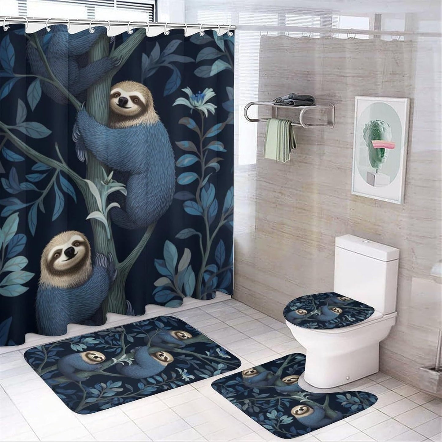 4 piece Sloth Shower Curtain and Bathroom Set