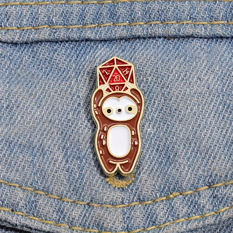 Sloth Holding A Dice Brooch Pin