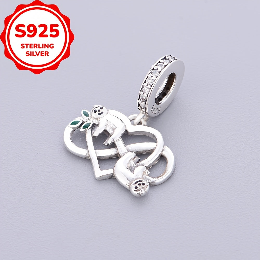 Sterling Silver Sloth Infinite Symbol Heart Shape Design Bracelet or Necklace Charm