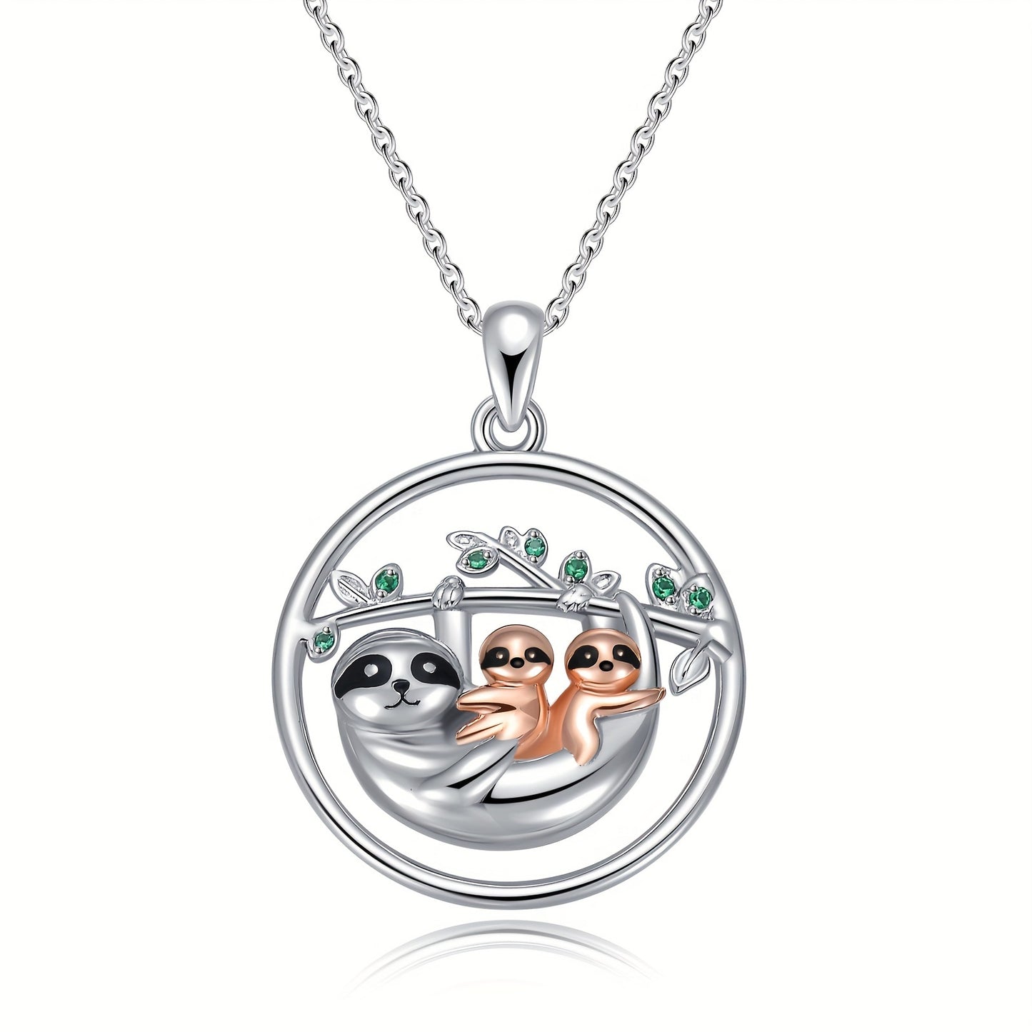 Sterling Silver Mother & Babies Sloth Necklace