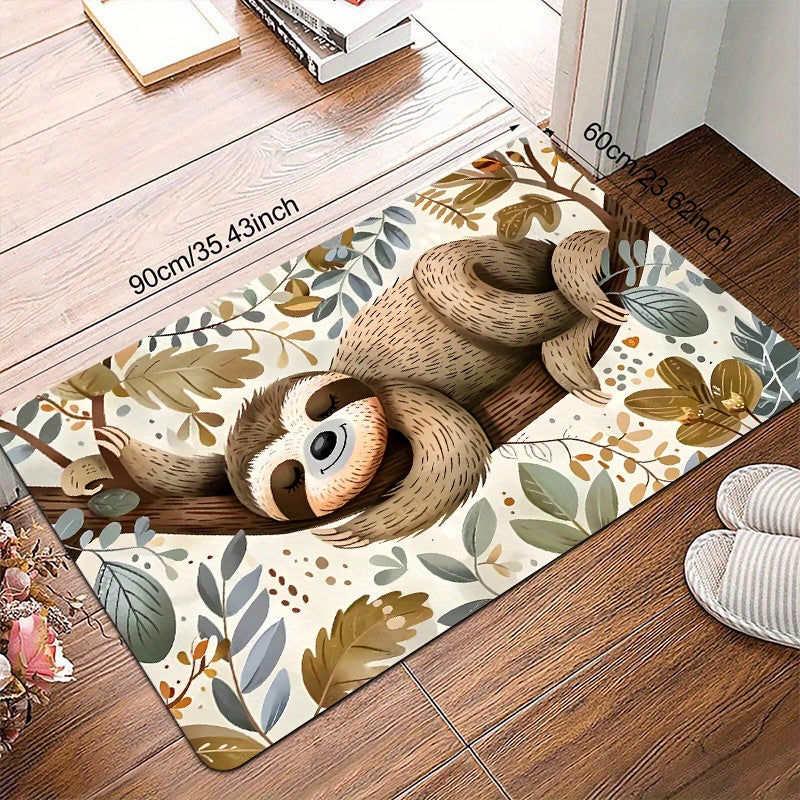 Sloth Lying On Branch with leaves Door Mat