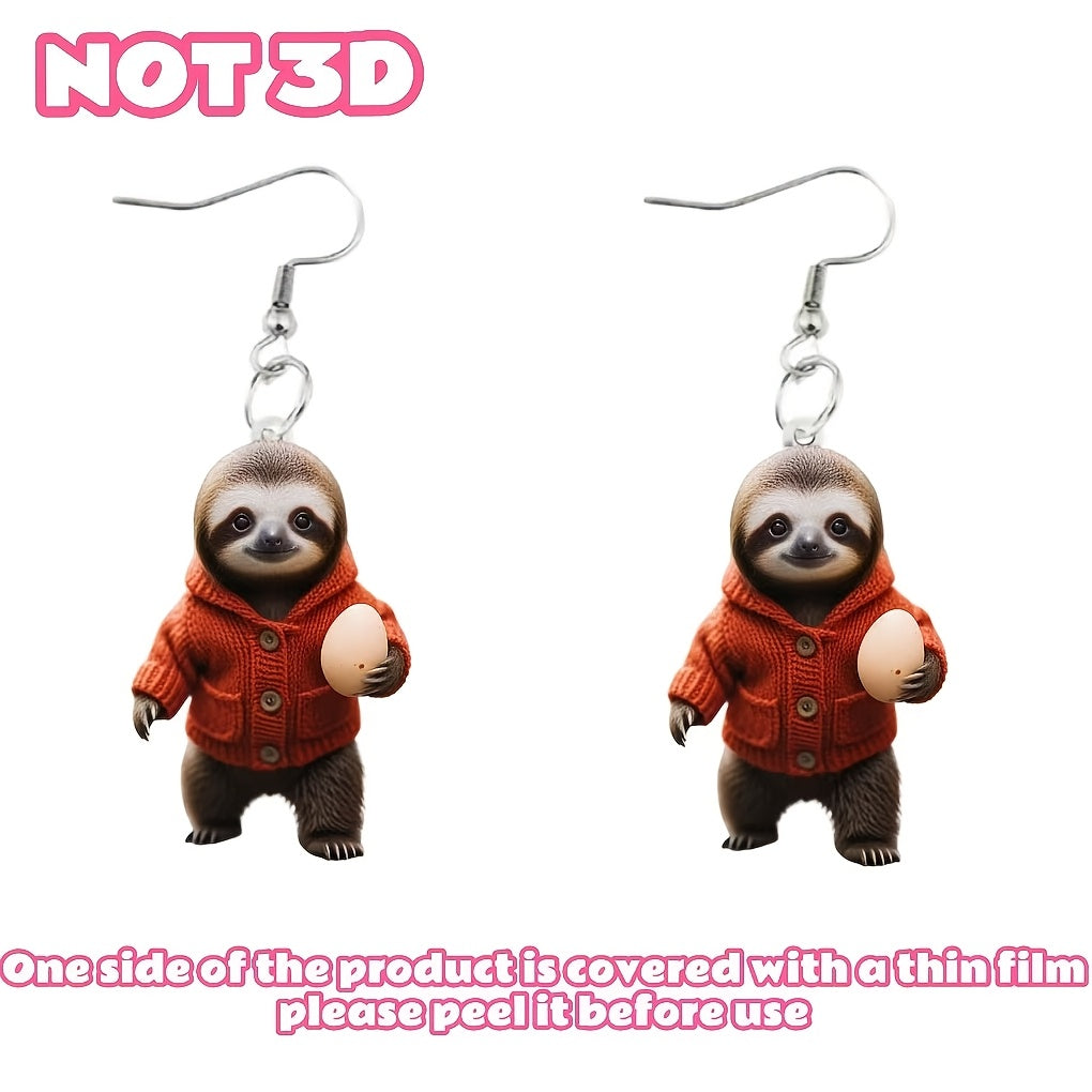 Sloth Holding Egg Drop Earrings