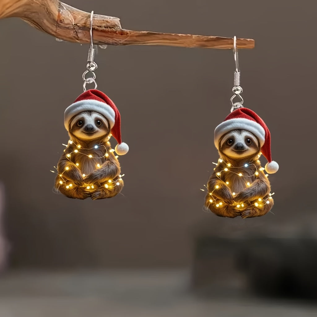 Sloth with Santa Hat Earrings