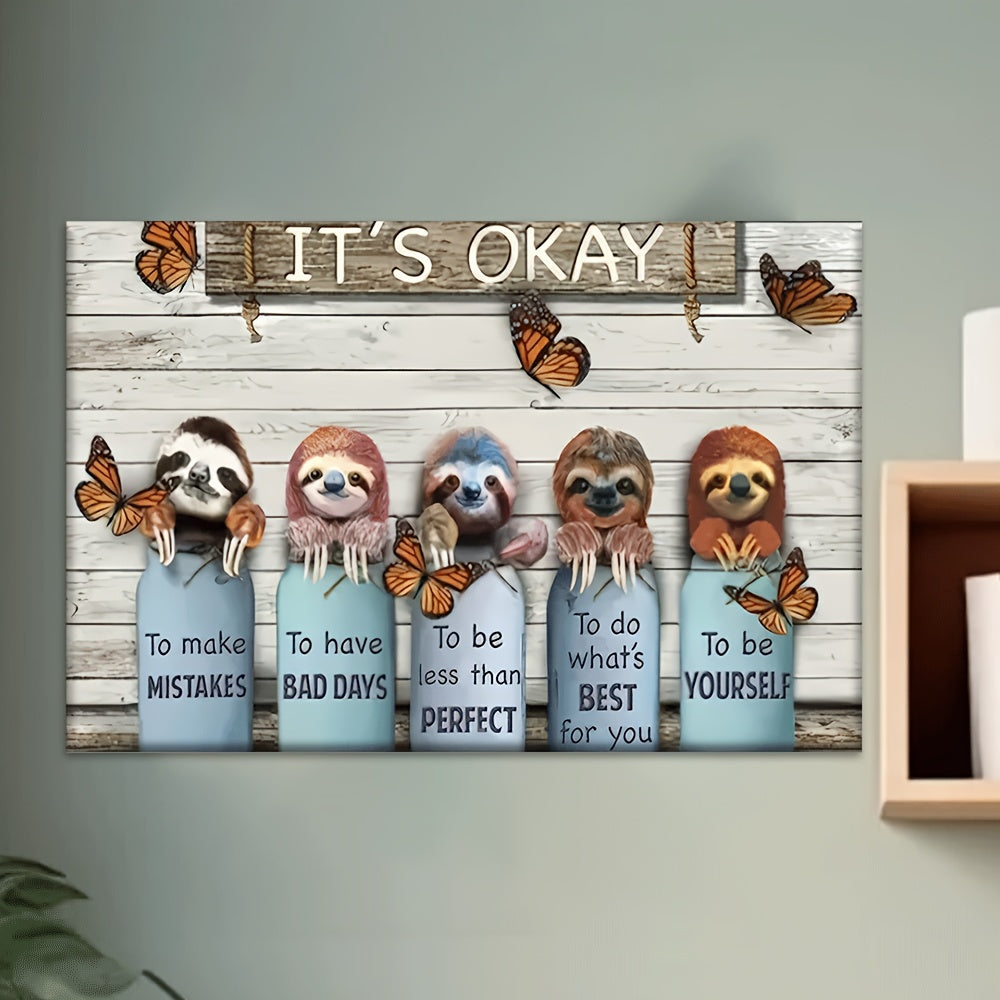 Whimsical Sloth & Butterfly Canvas Wall Art