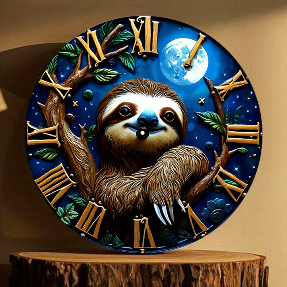 Sloth Moonlit Night Round Wall Clock