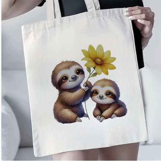 Cute Sloth and Sunflower Tote Bag
