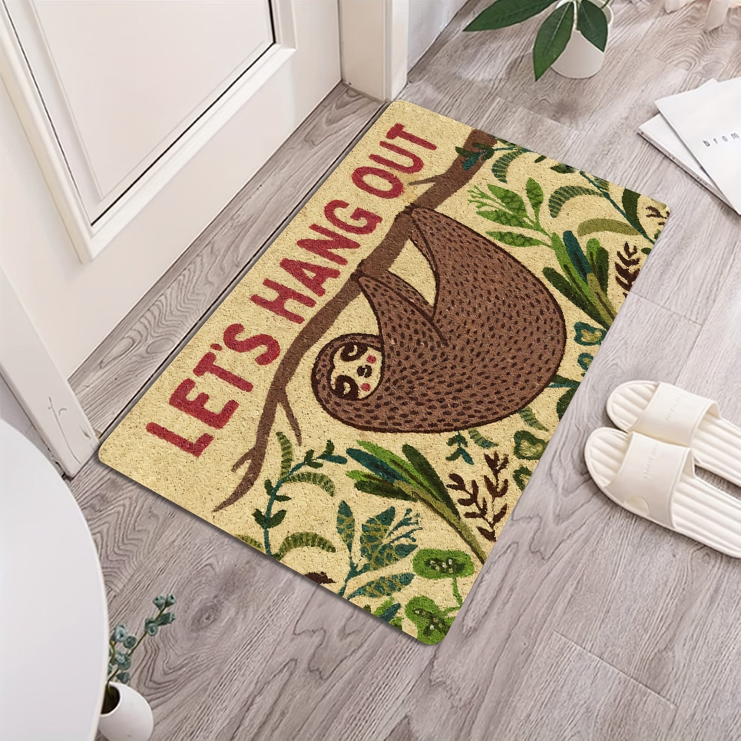 Let's Hang Out Welcome Sloth Door Mat