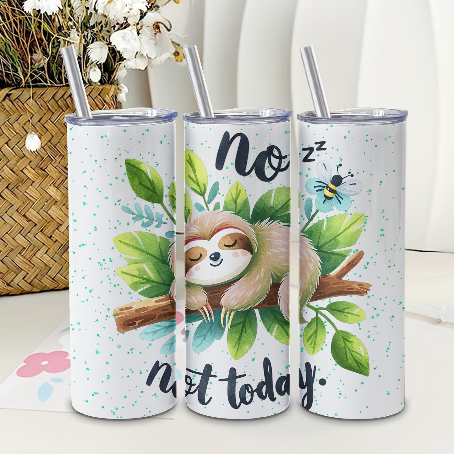 No Not Today Sloth Tumbler Straw and Lid