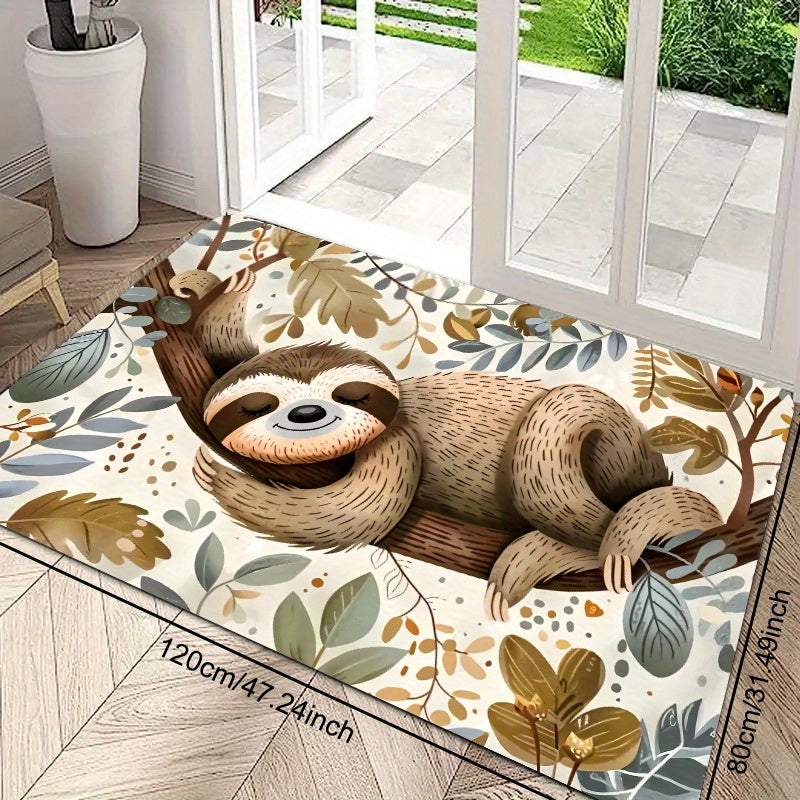 Sloth Lying On Branch with leaves Door Mat