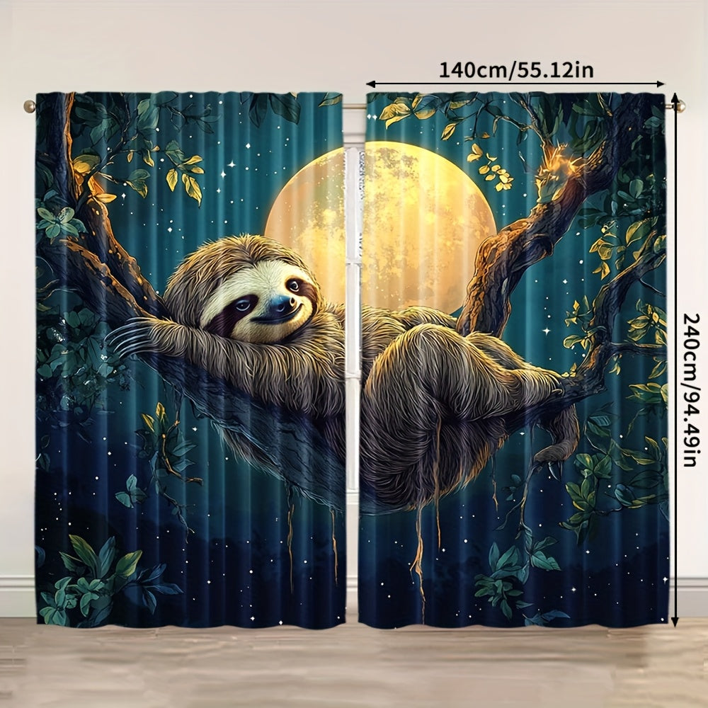 Sloth Under Moonlight Curtains