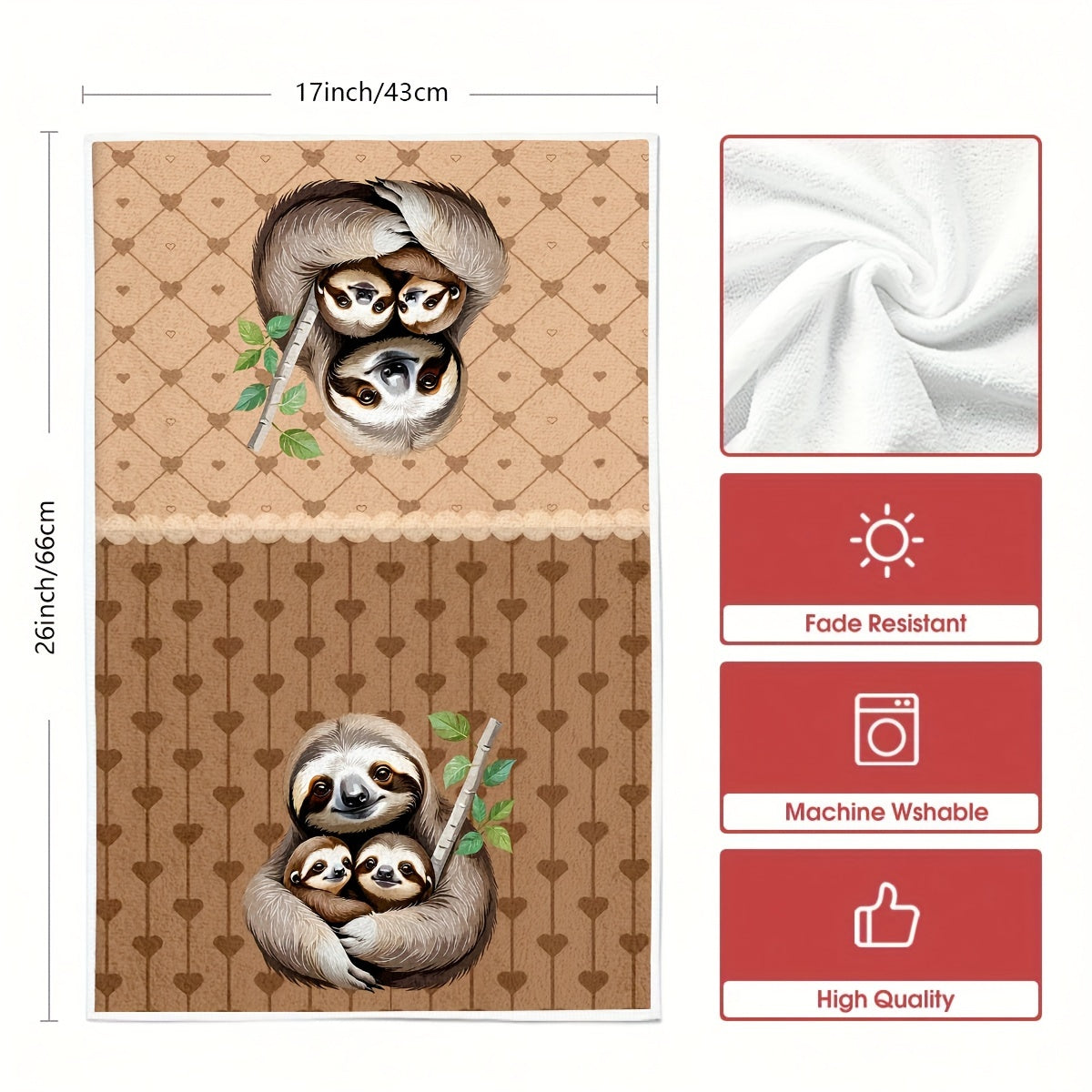 Adorable Sloth Family Hand Towels