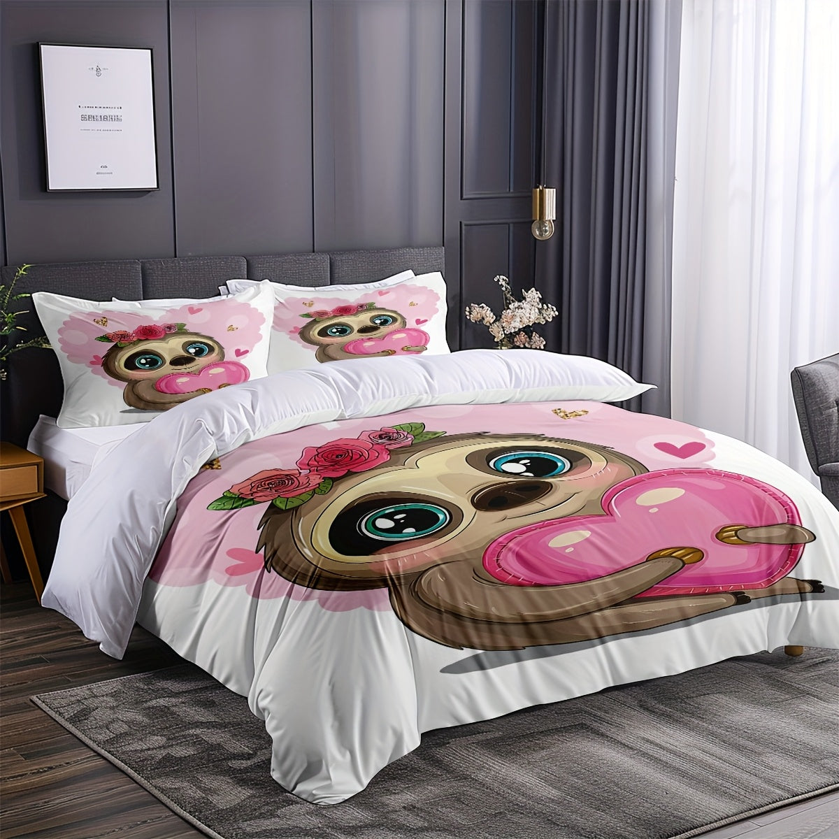 Love Heart Sloth Bedding Set