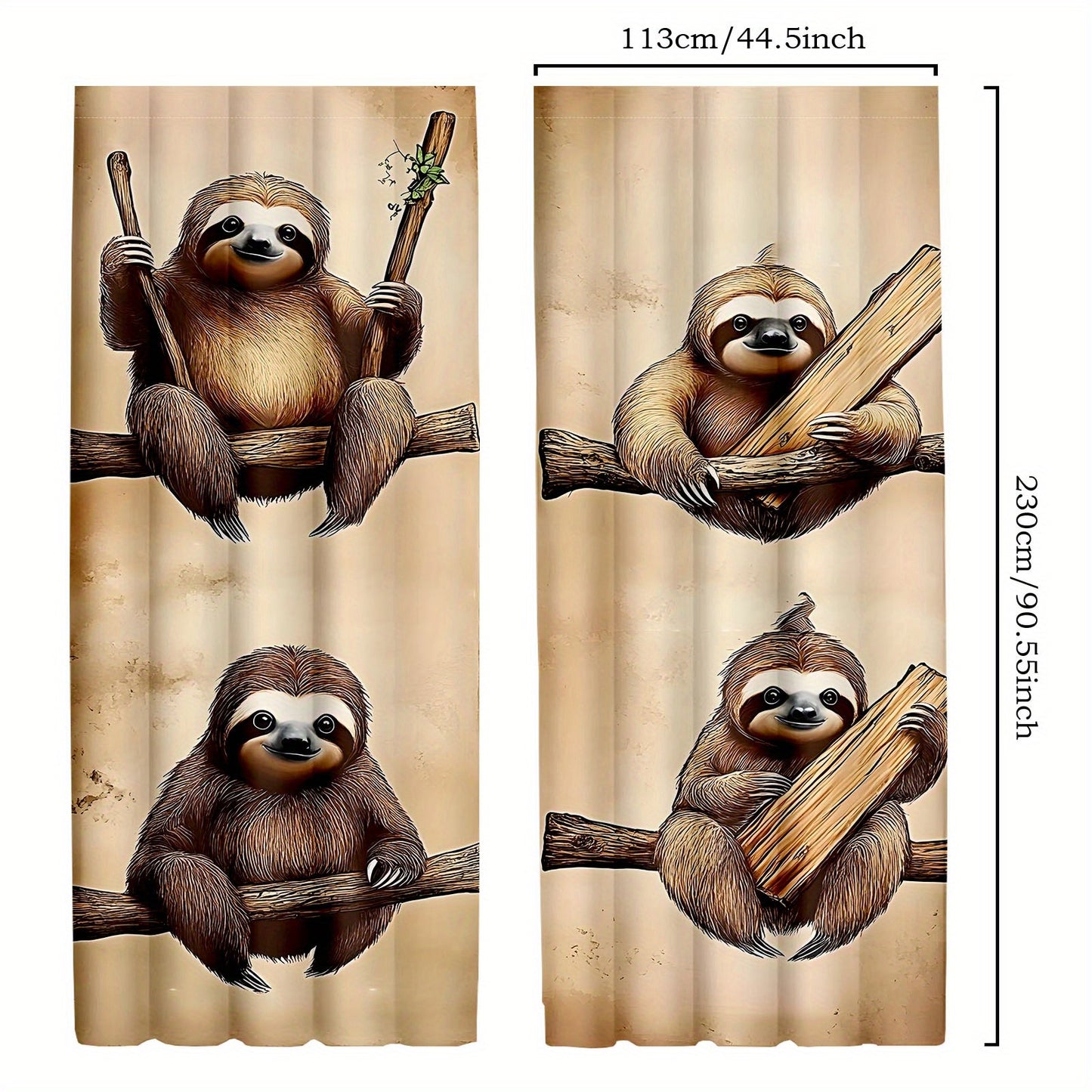 Charming Sloth Print Curtains