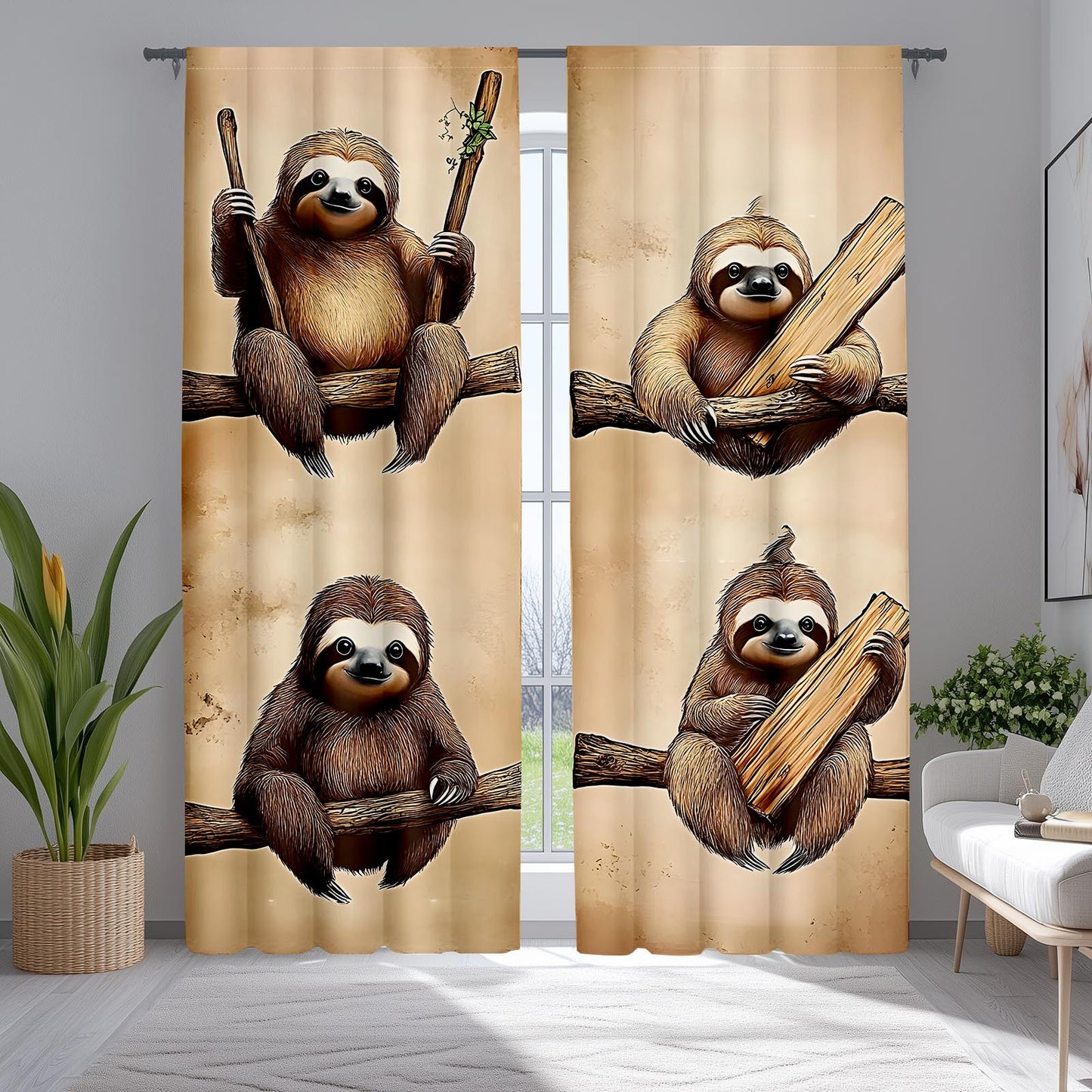 Charming Sloth Print Curtains