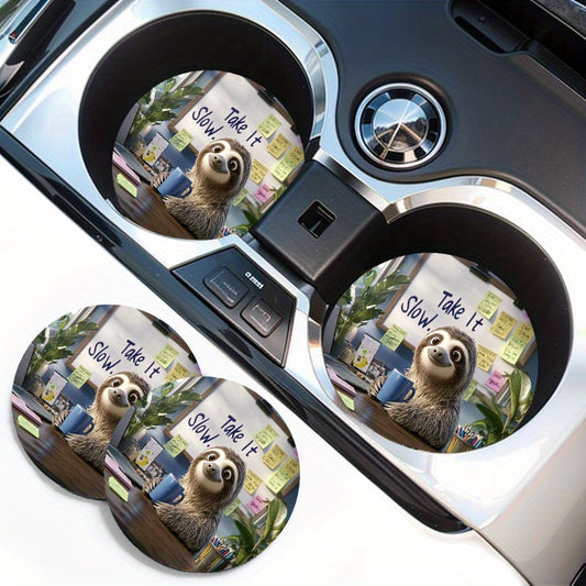 Take It Slow Sloth Car Cup Holder Coasters