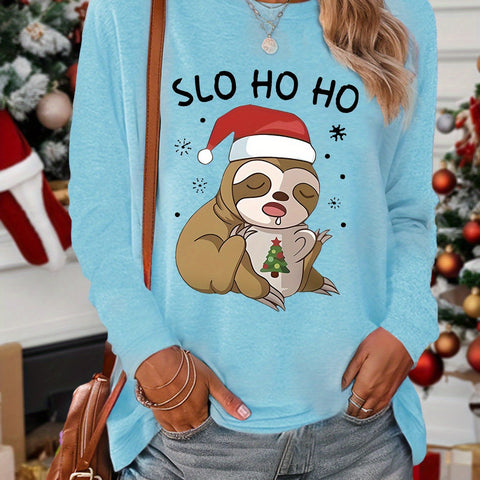 Image of Slo Ho Ho Women's Christmas Sloth Long Sleeve T-Shirt