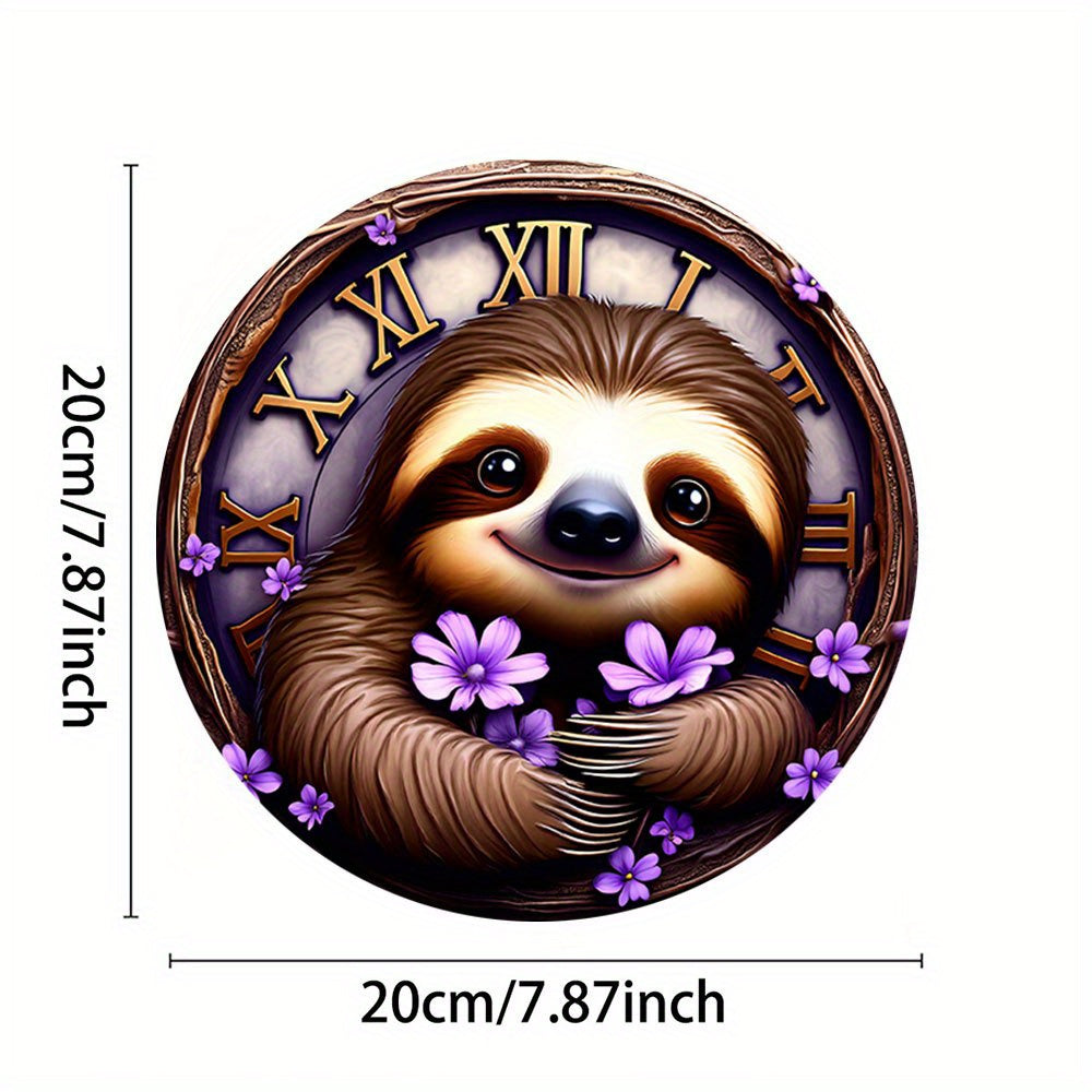 Sloth and Purple Flowers Wall Clock