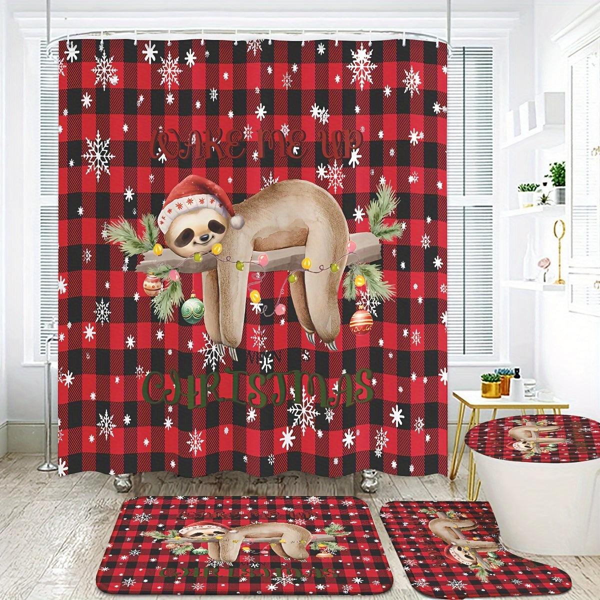 Christmas Sloth Shower Curtain