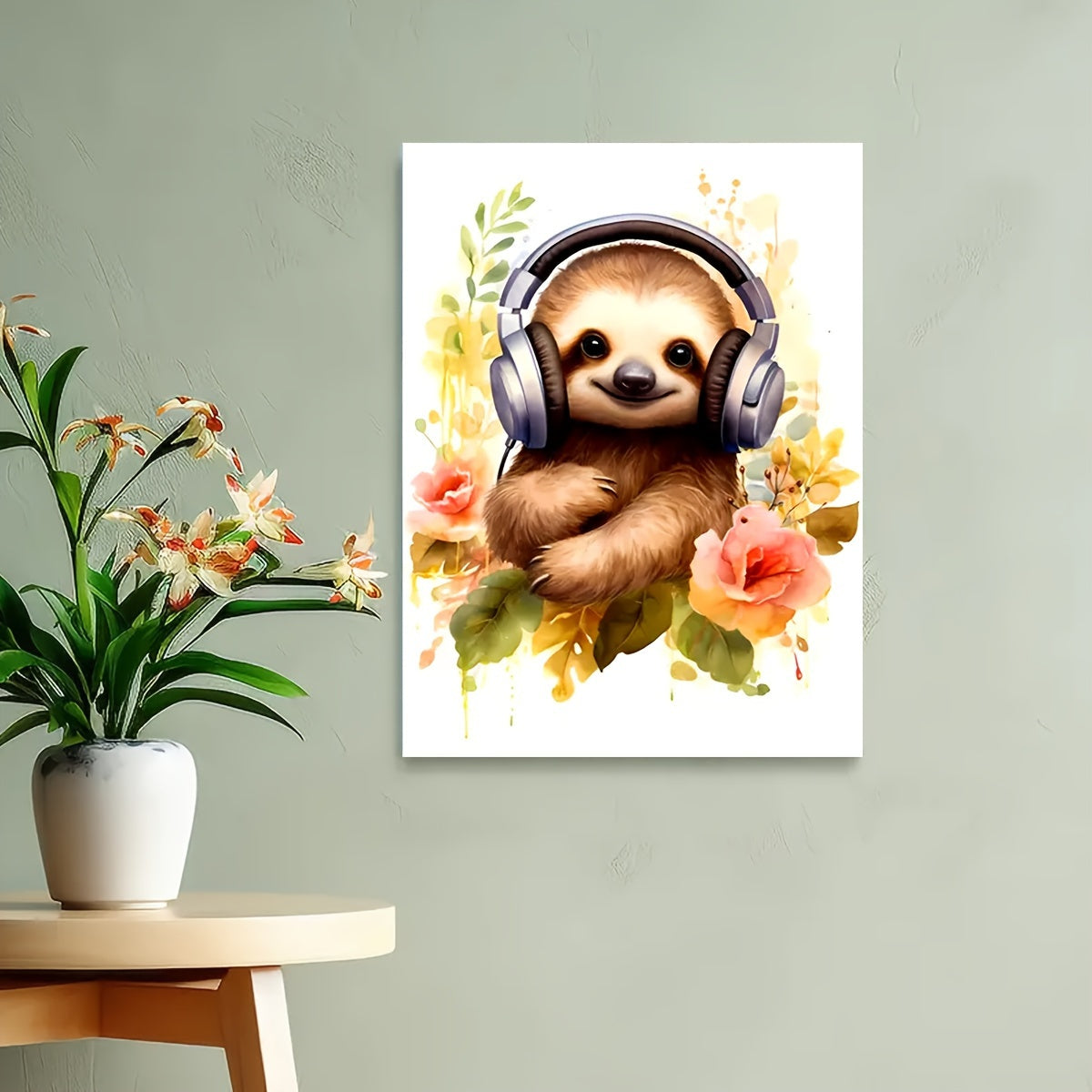 Modern Watercolor Sloth Canvas Poster