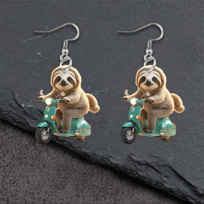 Cartoon Sloth on Scooter Earrings