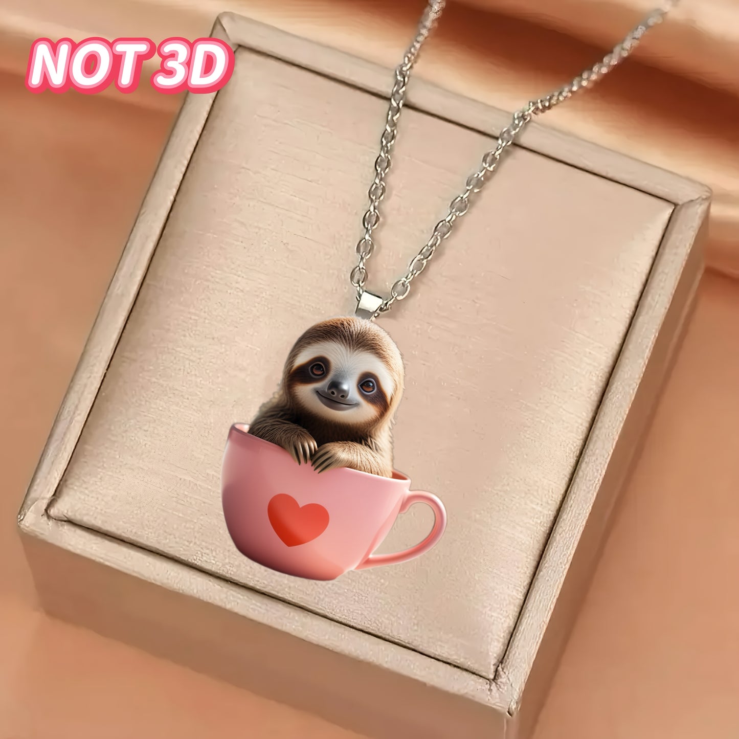 Cute Sloth Pink Tea Cup Necklace