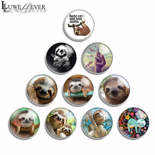 Cute Sloth Mix Round Glass Cabochon Buttons