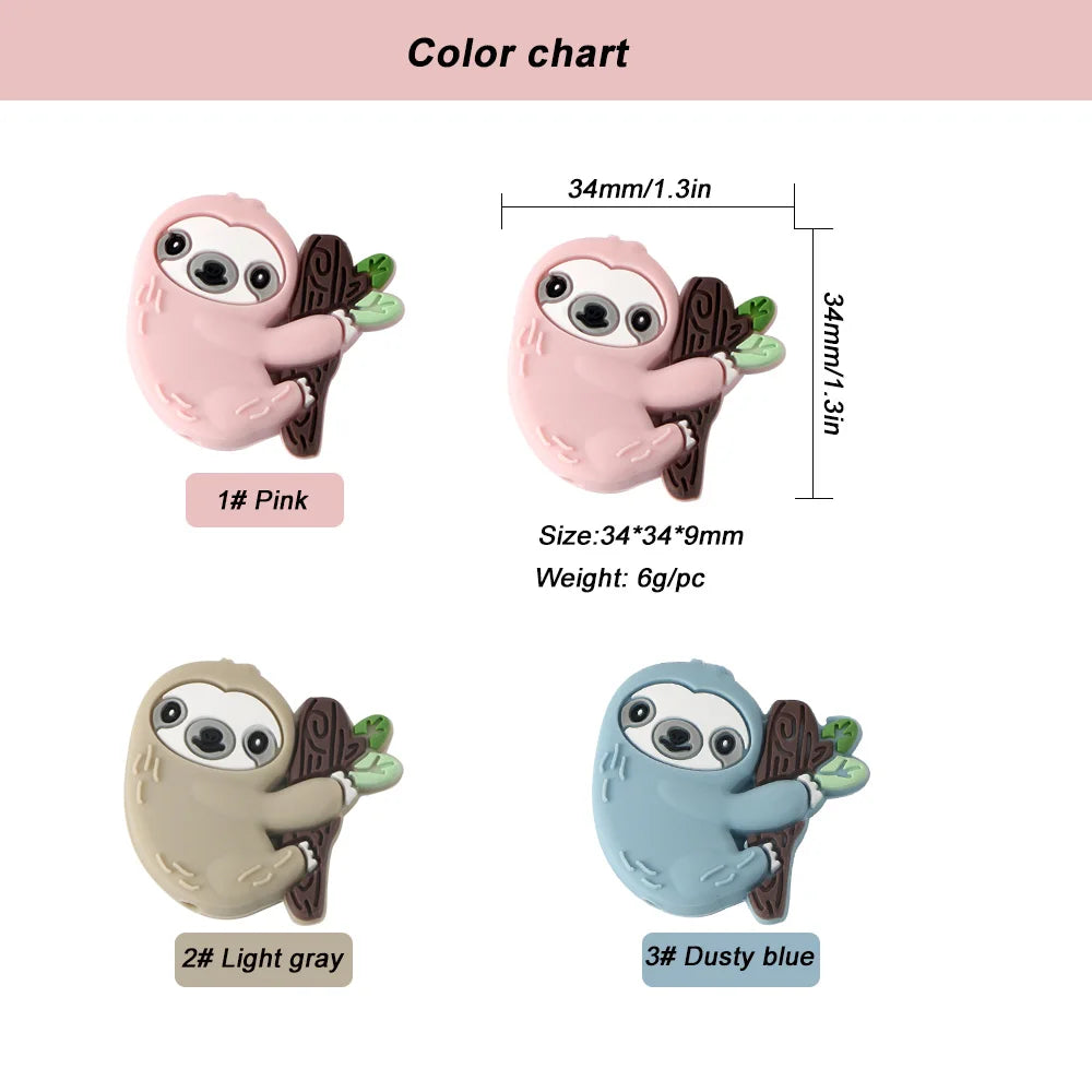 5 Piece Cartoon Mini Sloth Silicone Beads