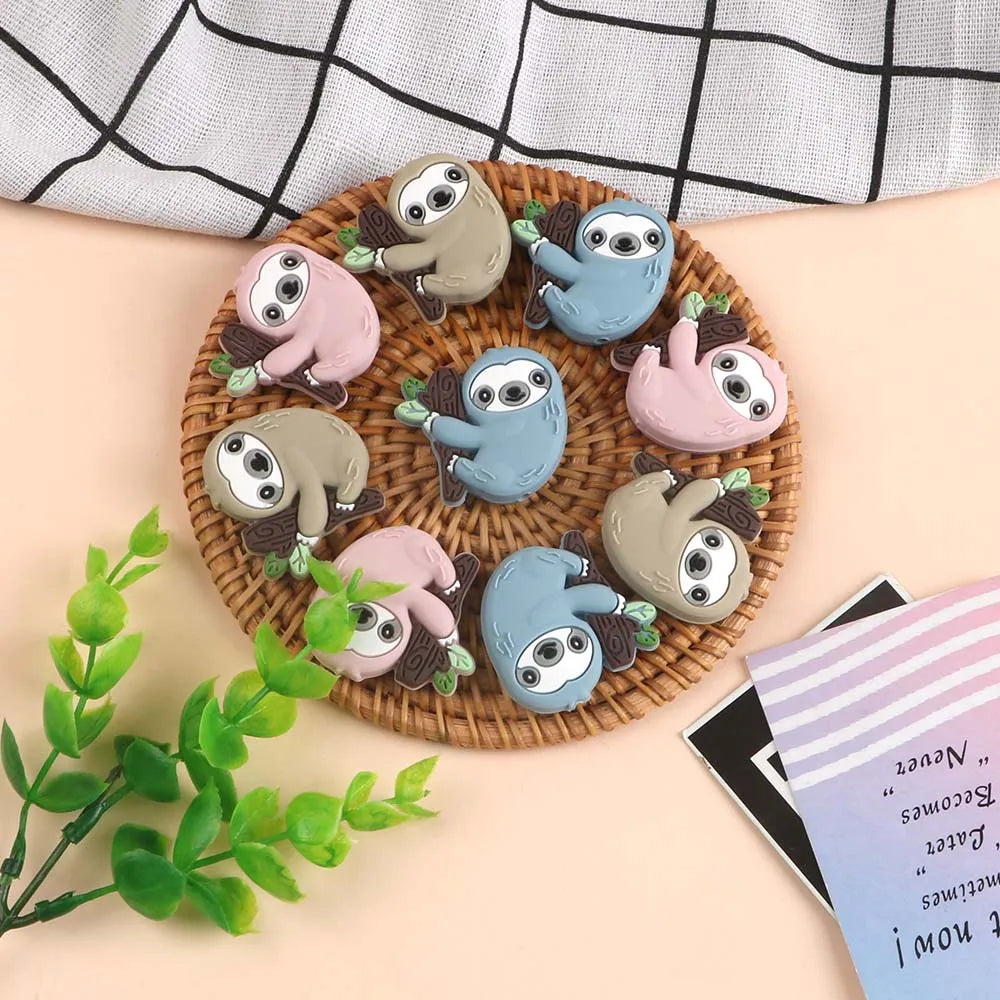 5 Piece Cartoon Mini Sloth Silicone Beads