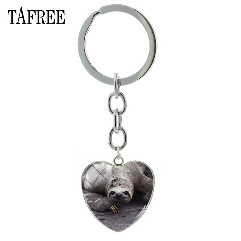 Lazy Sloth Heart Shaped Keyring