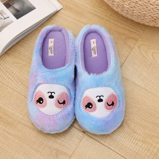 Colorful Purple Embroidered Sloth Slippers