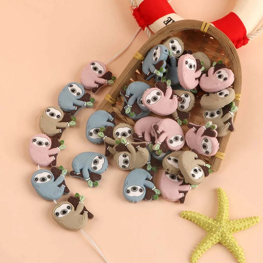 5 Piece Cartoon Mini Sloth Silicone Beads