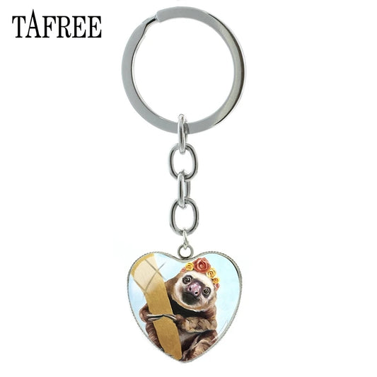 Floral Sloth Heart Keyring