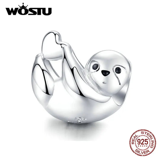 925 Sterling Silver Sloth Heart Bead Charm
