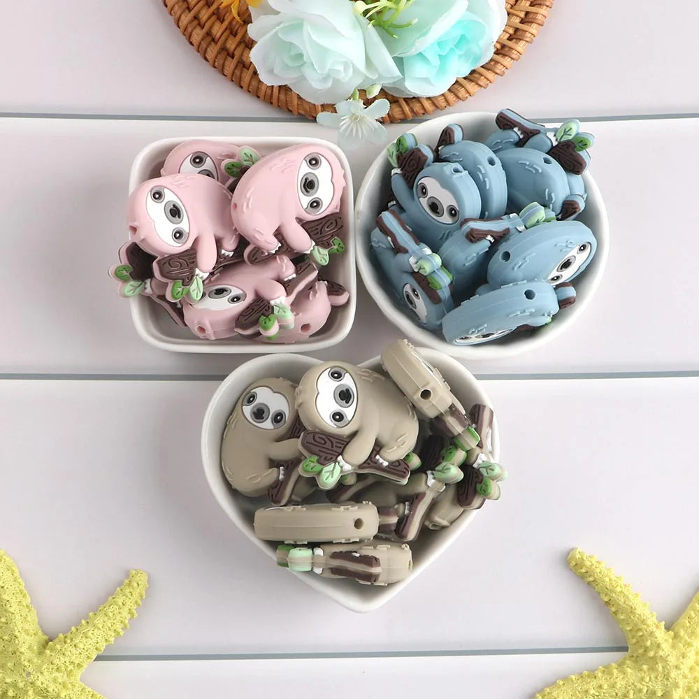 5 Piece Cartoon Mini Sloth Silicone Beads