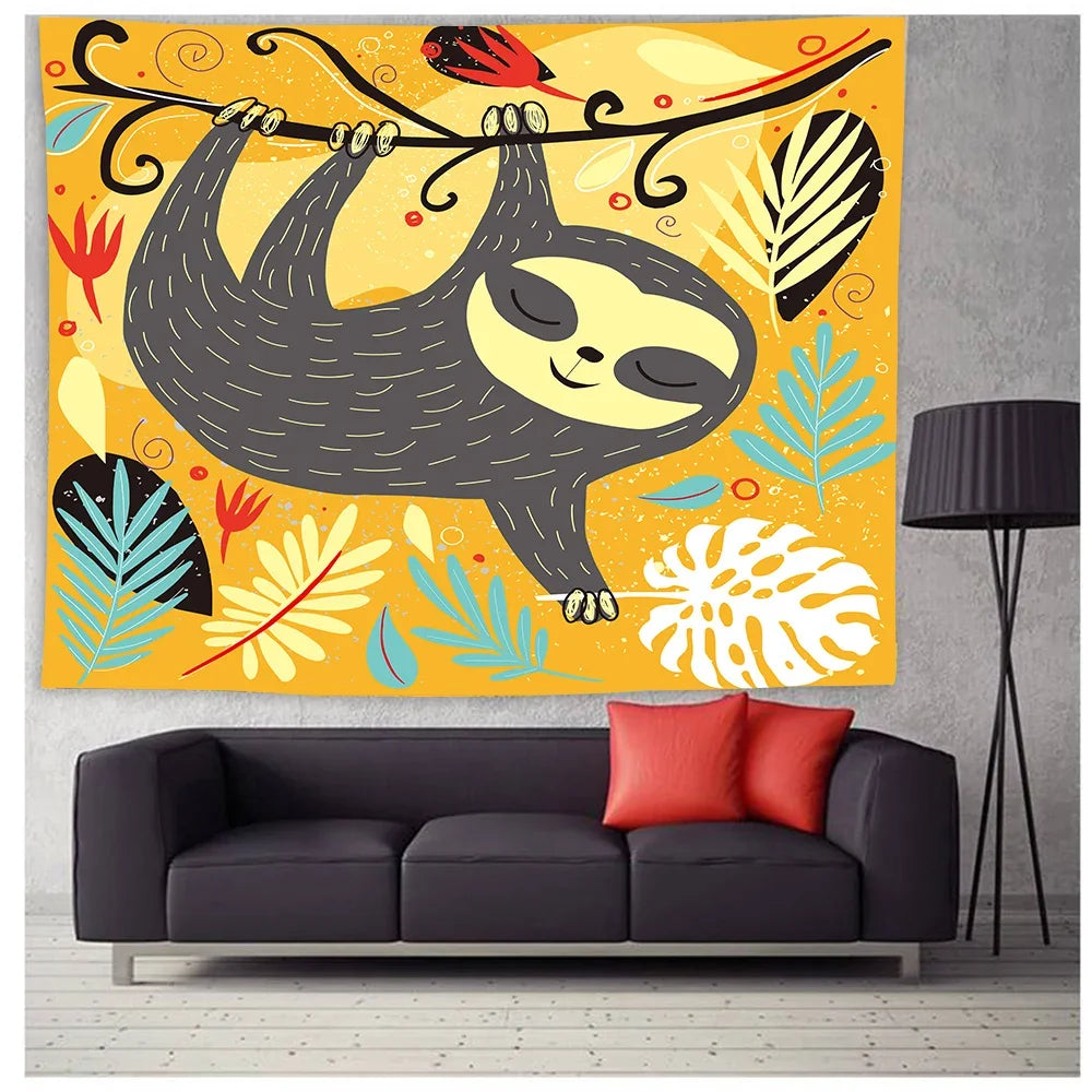 Vibrant Hanging Sloth Wall Hanging Tapestry