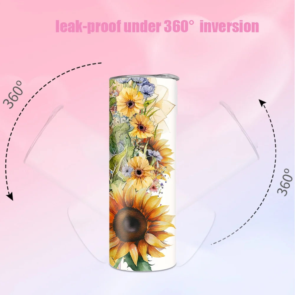 Sloth Sunflower Tumbler With Straw and Lid
