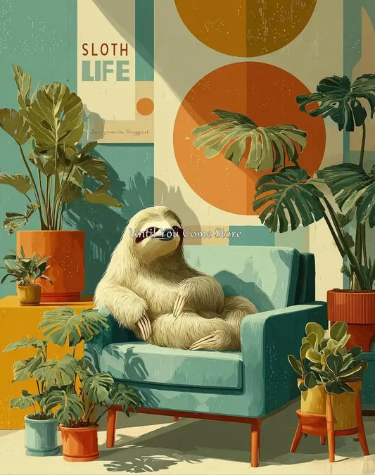 Sloth Retro Art Poster
