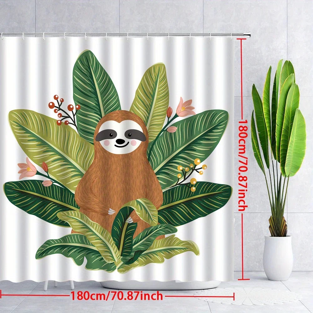 Sloth & Tropical Leaves Shower Curtain