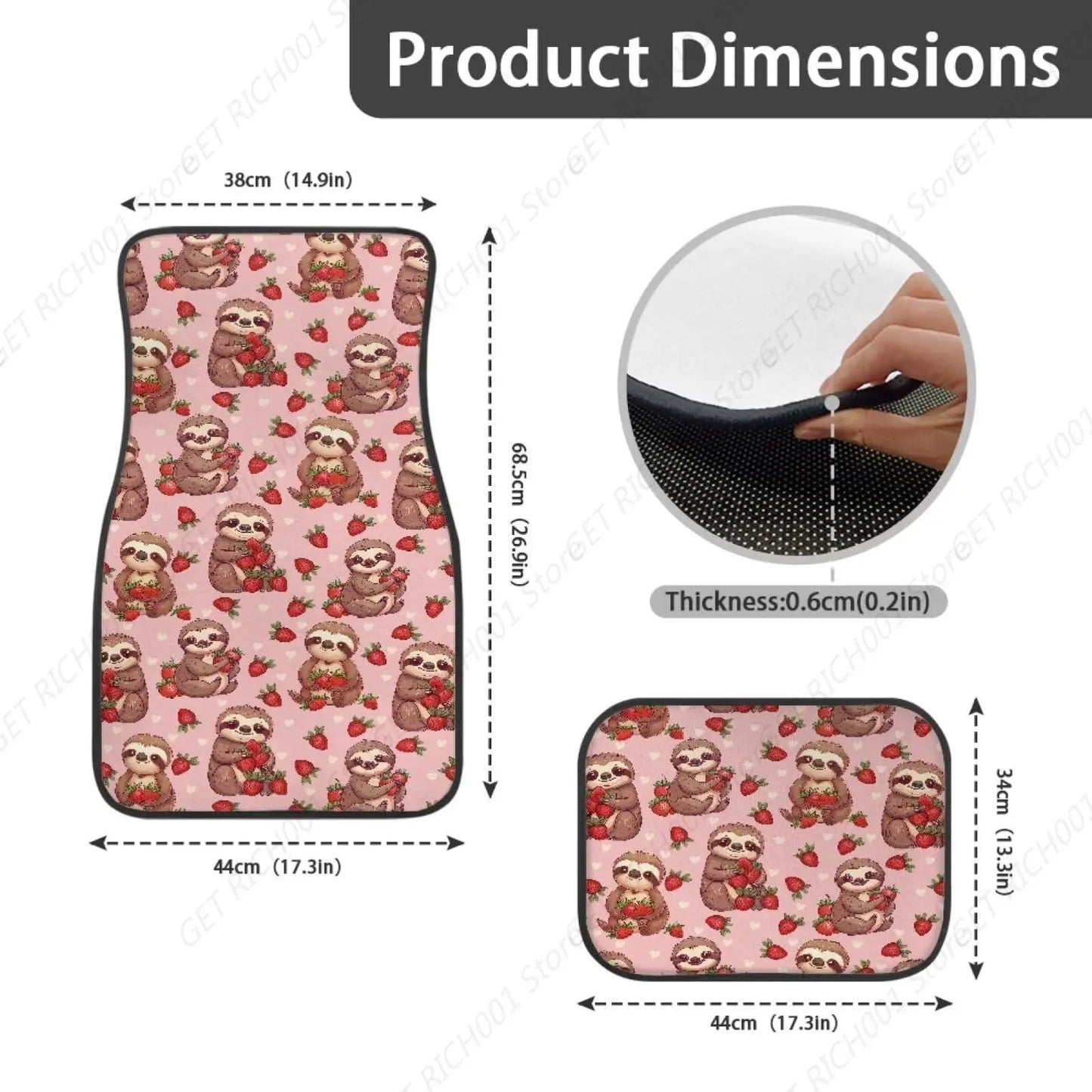 Sloth Strawberry Car Mats